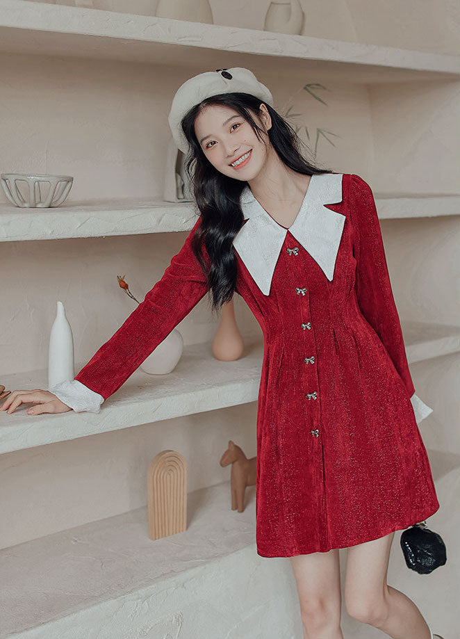 Sweet Bow Peter Pan Knit Dress (4 Colors)