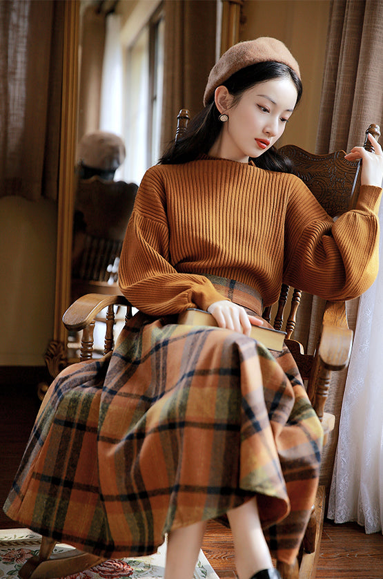 Pumpkin Spice Sweater & Skirt Set (Orange)