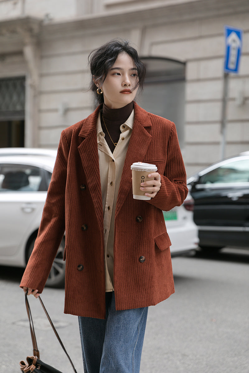 Corduroy Double Breasted Blazer Jacket (7 Colors)