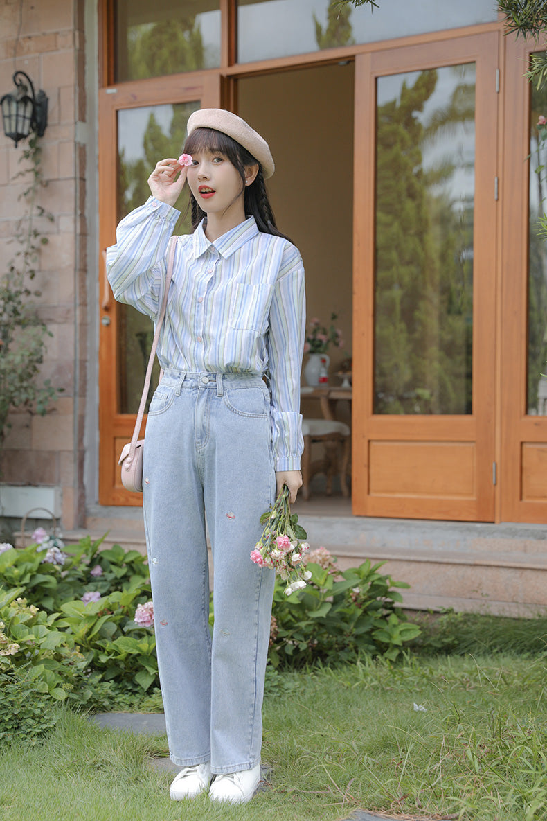 Saturn Embroidered Jeans (Light Denim)