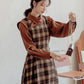 Crepe Plaid Pinafore Dress Set (2 Colors)