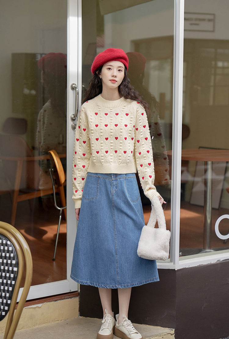 Little Hearts Embroidered Sweater (2 Colors)