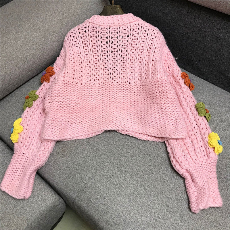 Chunky Knit Daisy Cropped Cardigan (3 Colors)
