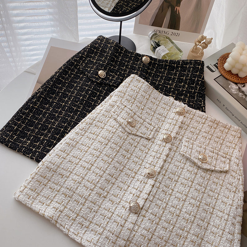Button Tweed Mini Skirt (2 Colors)