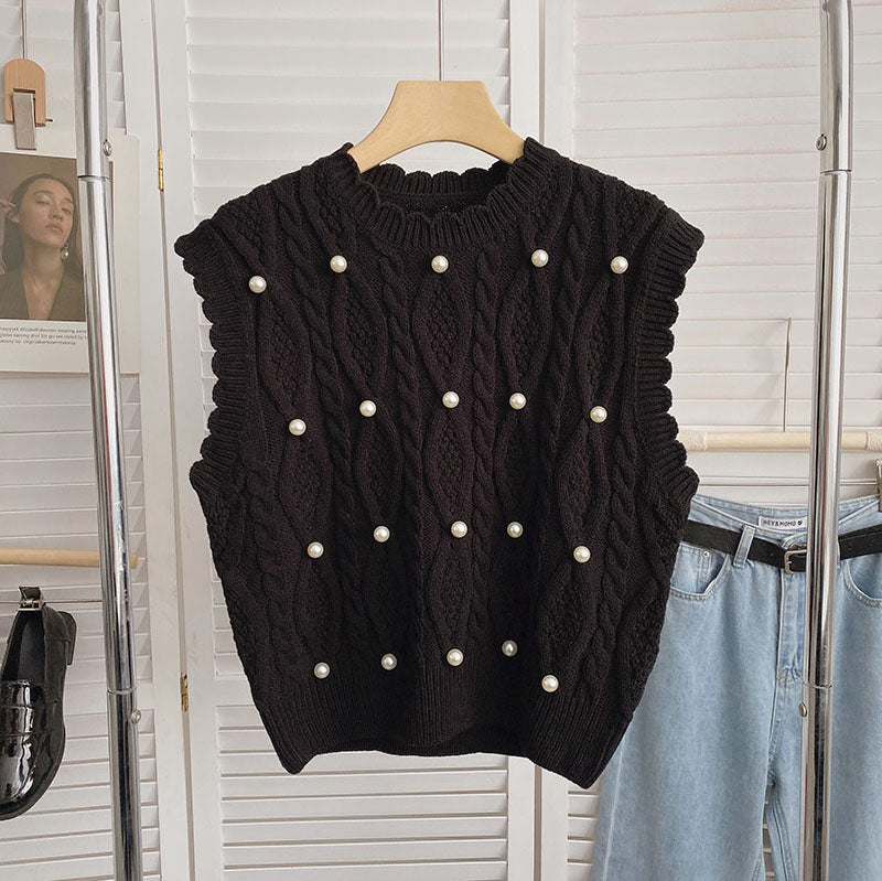 Cable Knit Pearl Vest (3 Colors)
