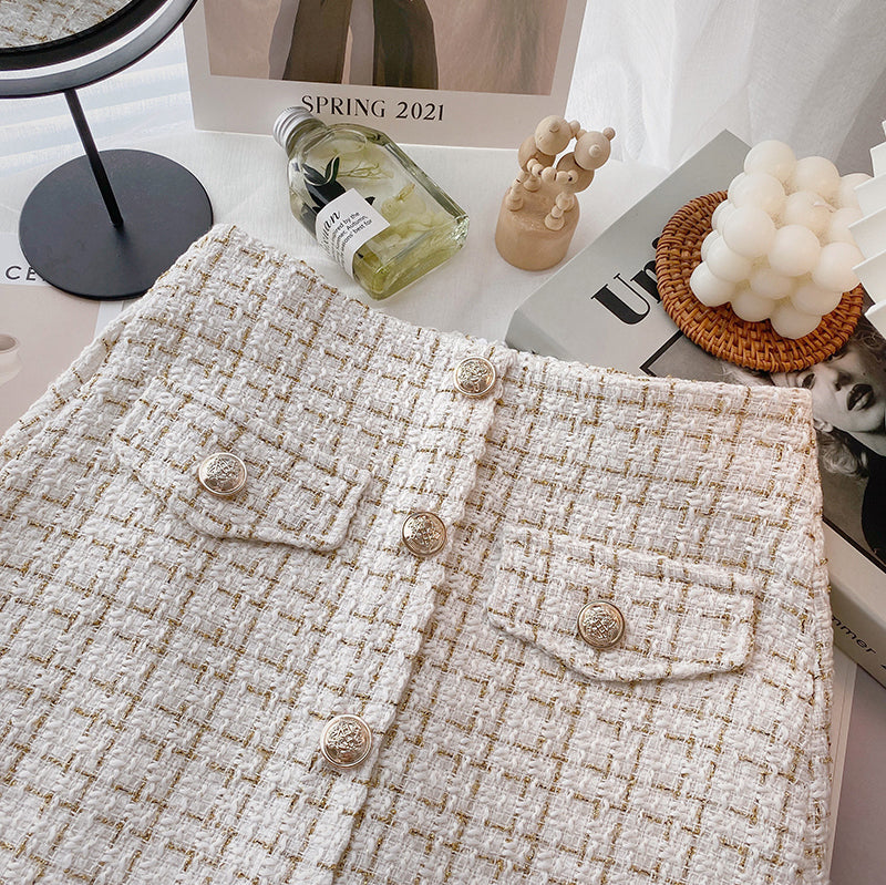 Button Tweed Mini Skirt (2 Colors)
