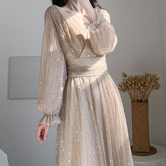 Sparkly Romance Midi Dress (Nude)