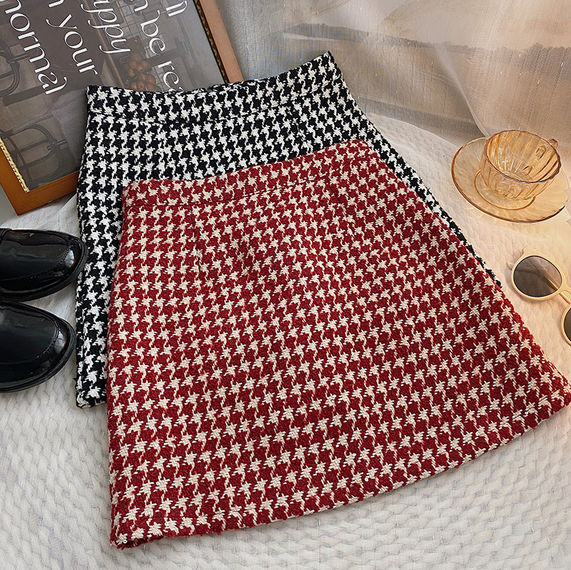 Houndstooth Tweed Mini Skirt (2 Colors)