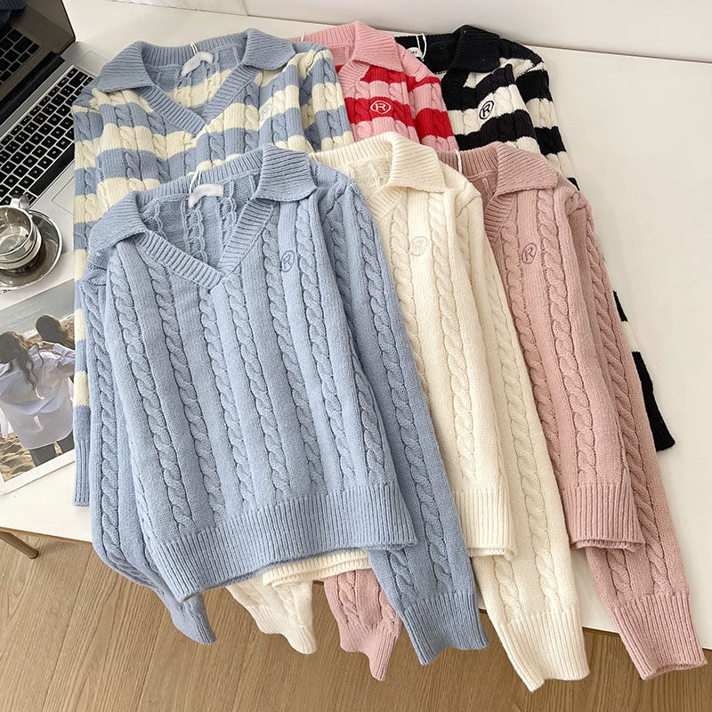 Cable Knit Polo Sweater (6 Colors)