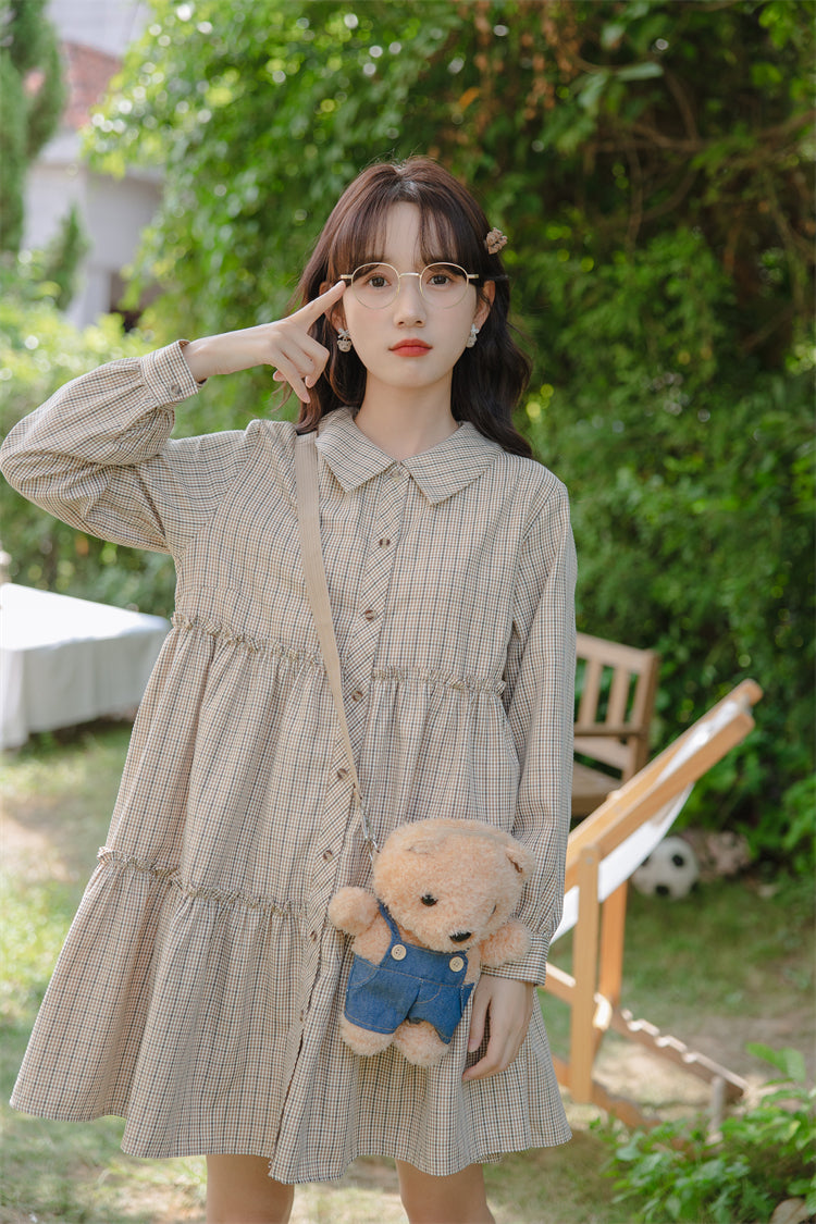 Curiosity Plaid Shirt Dress (Khaki)