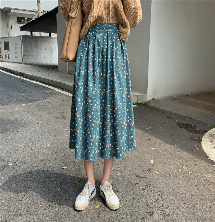 Raining Flowers Corduroy Midi Skirt (3 Colors)