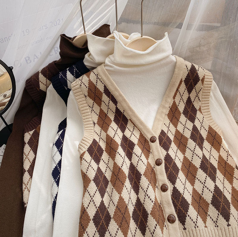 Cinnamon Argyle Plaid Vest (3 Colors)