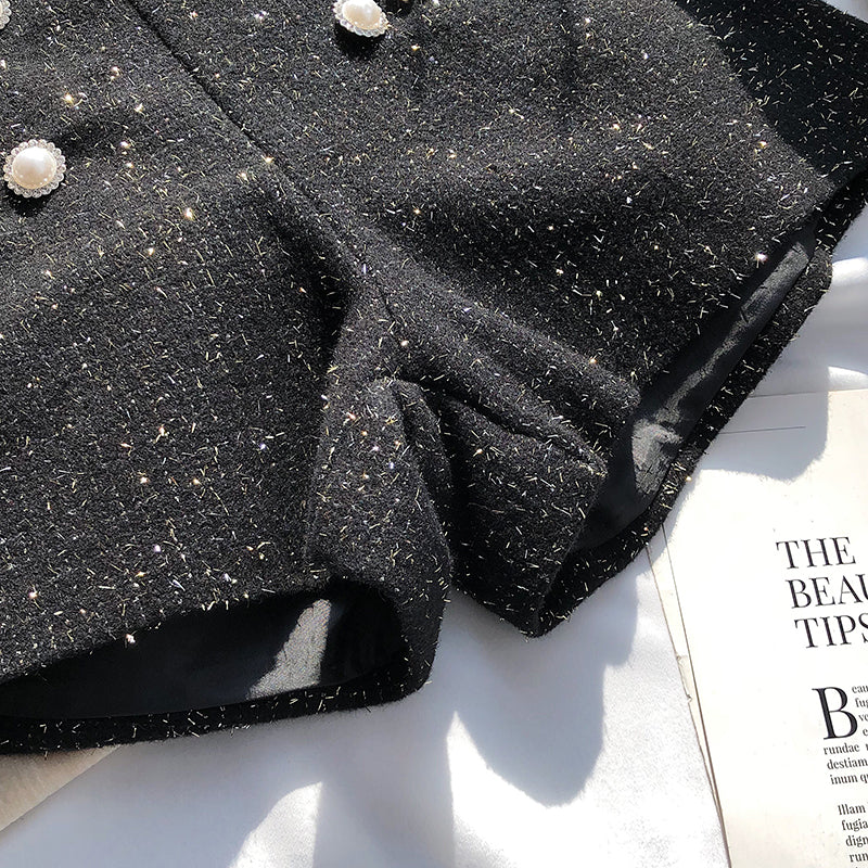 Pearl Trim Tweed Shorts (2 Colors)