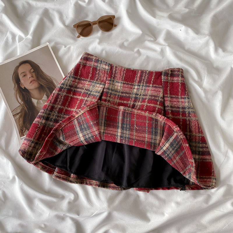 Berry Plaid Jacket & Skirt Set (Red)