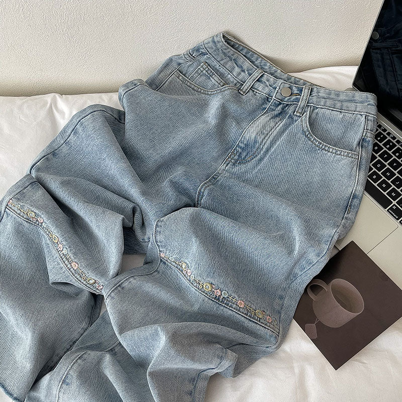 Daisy Chain Embroidered Jeans (Light Denim)