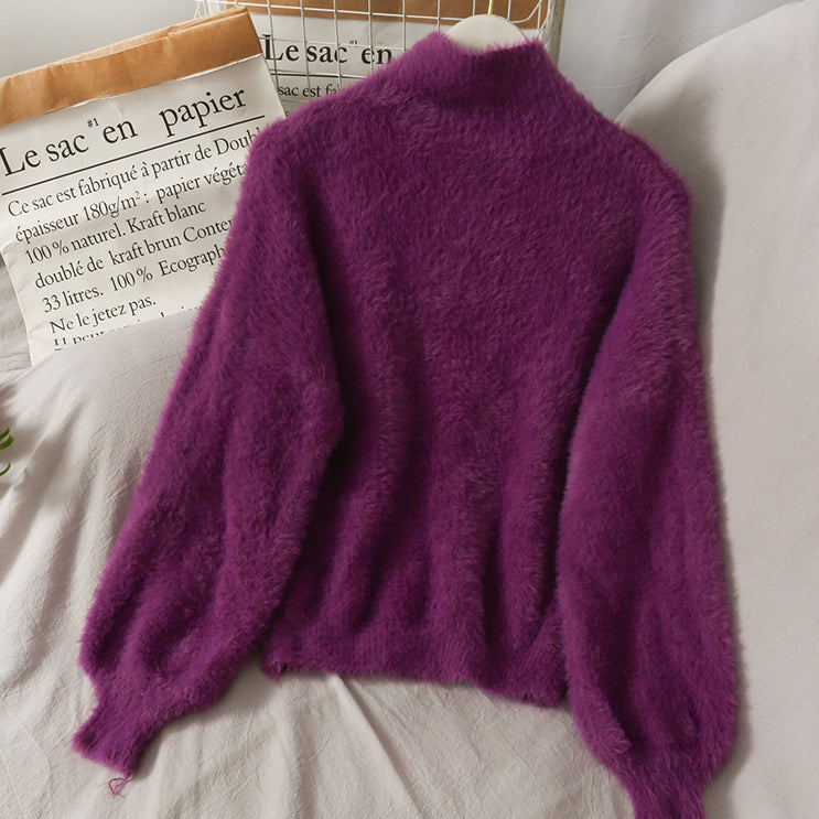 Fuzzy High Neck Sweater (6 Colors)