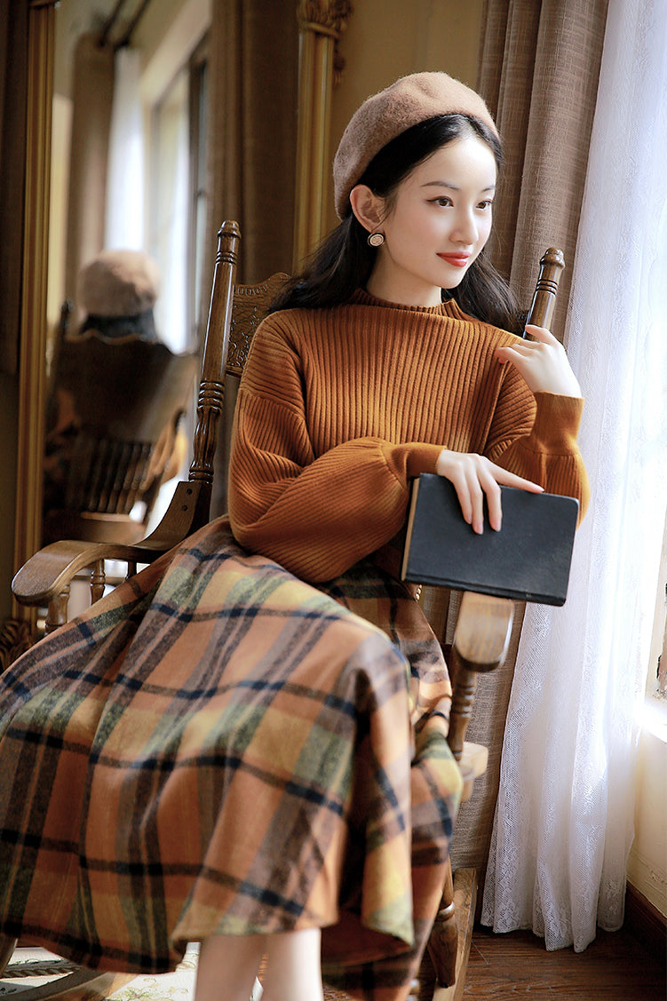 Pumpkin Spice Sweater & Skirt Set (Orange)