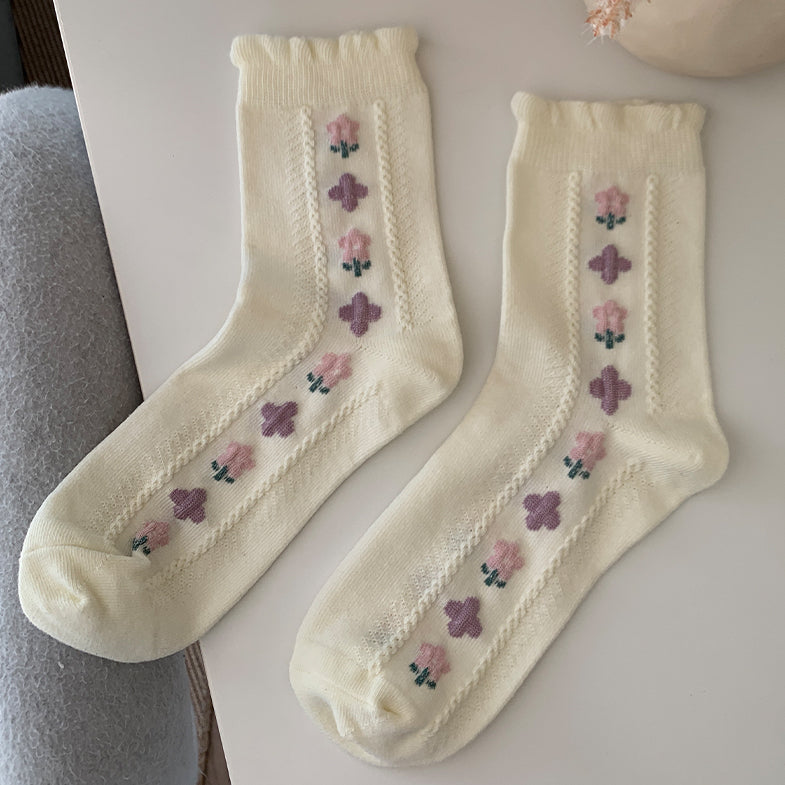 Gingham Rabbit Sock Set (Purple)