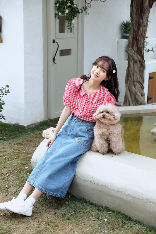 Daisy Pocket Gingham Blouse (Red)