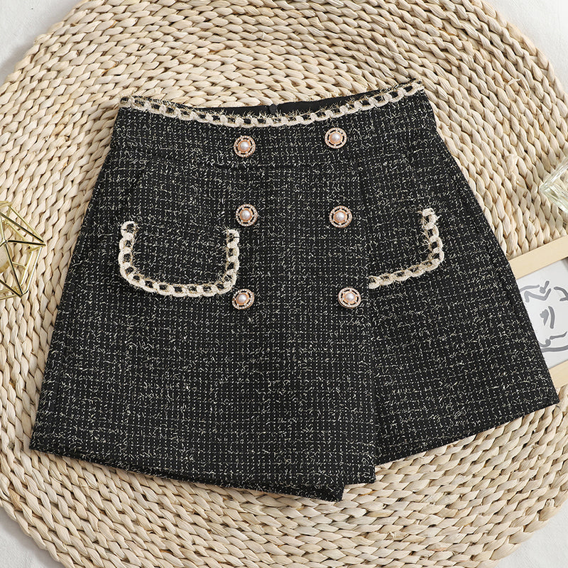 Preppy Tweed Asymmetrical Shorts (2 Colors)