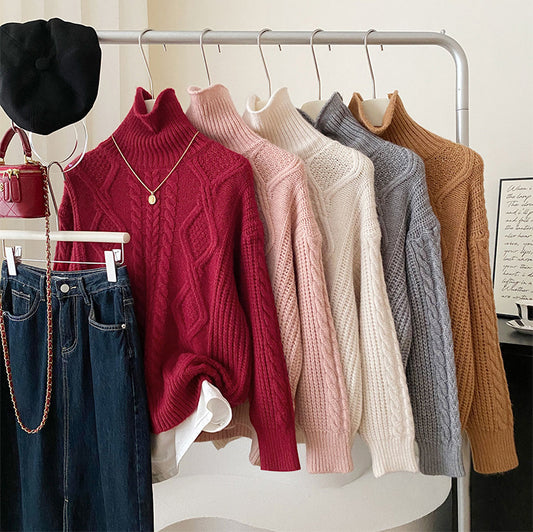 Cable Knit Turtleneck Sweater (5 Colors)