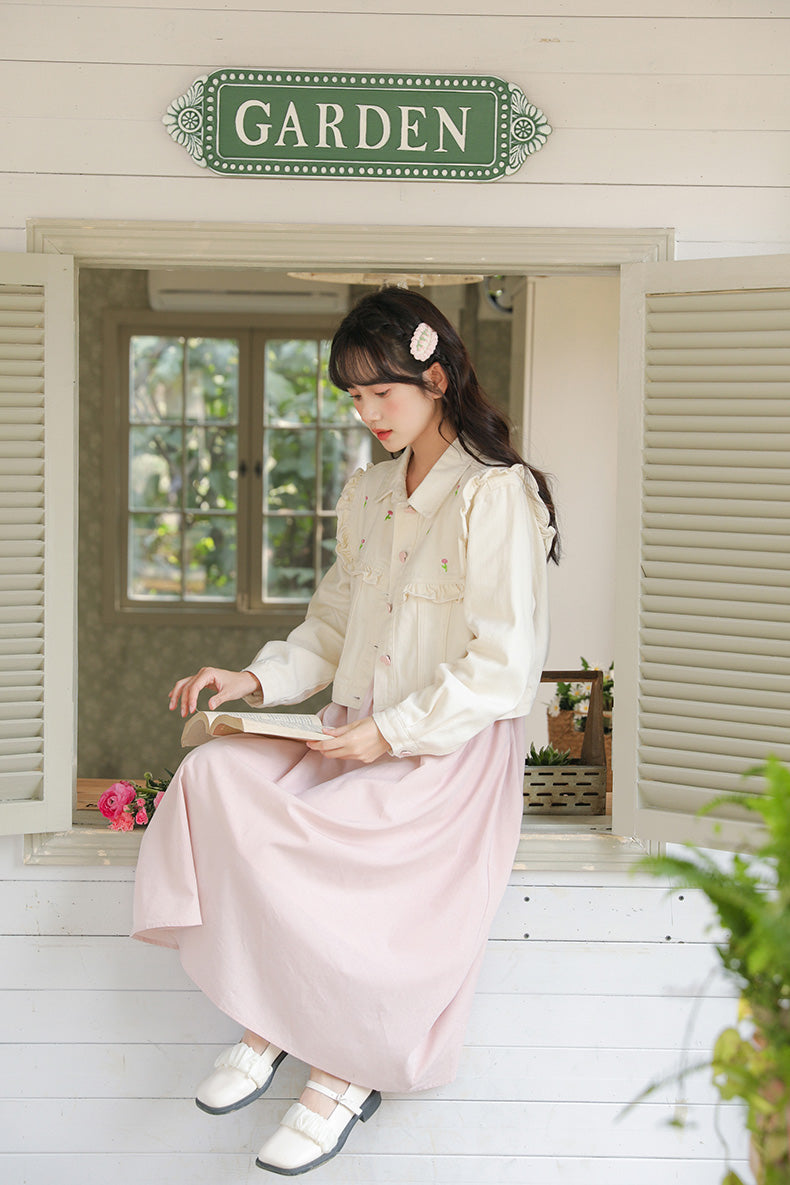 Budding Blossoms Cropped Jacket (White)