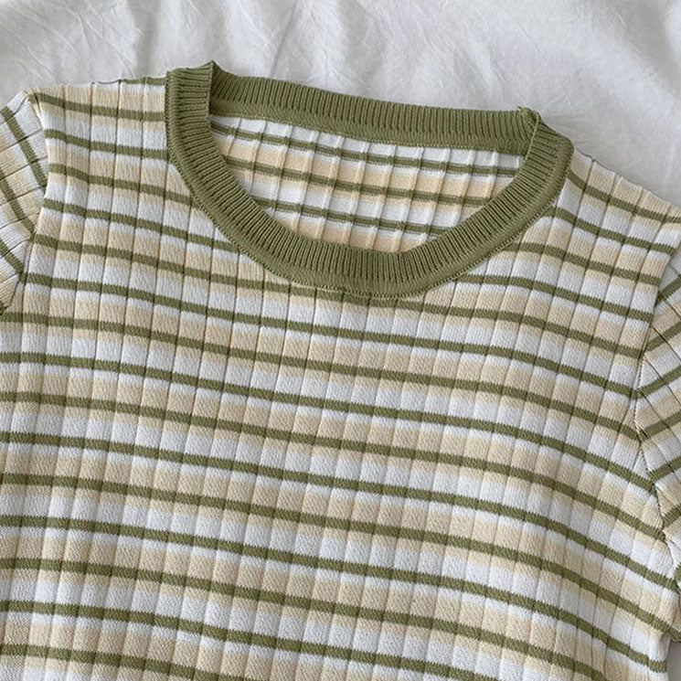 Short Sleeve Stripe Sweater (4 Colors)