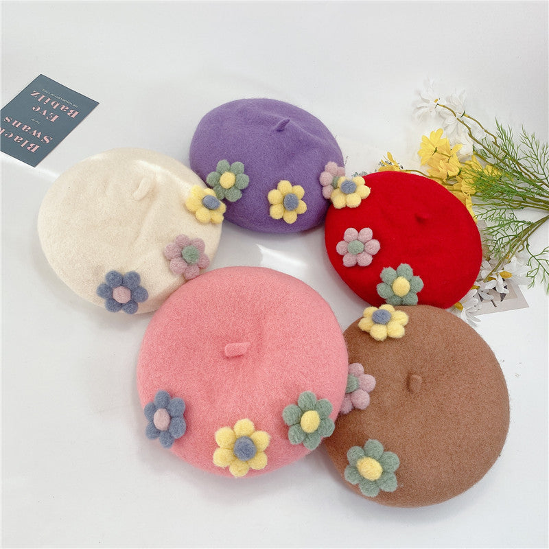 Daisy Pom Pom Beret (10 Colors)