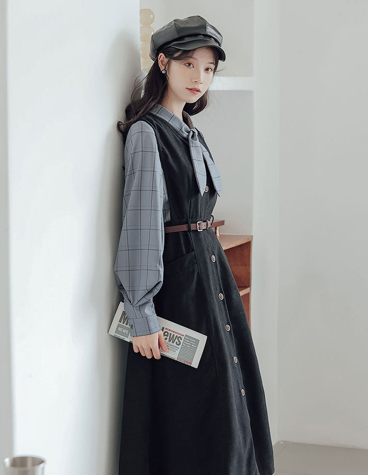 Button Up Suede Pinafore Dress (4 Colors)