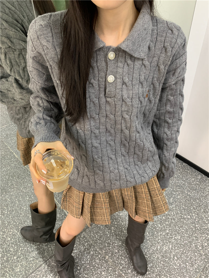 Cherry Polo Cable Knit Sweater (2 Colors)