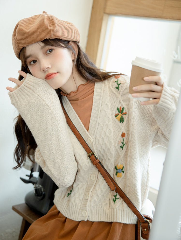 Fall Florals Embroidered Cardigan (3 Colors)