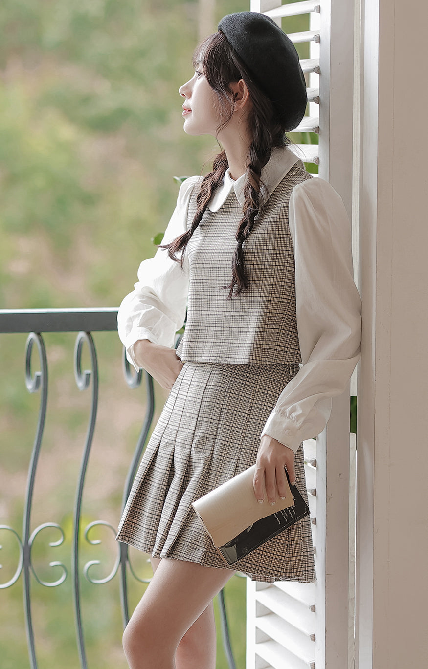Preppy Plaid Two-Piece Set (Gray)