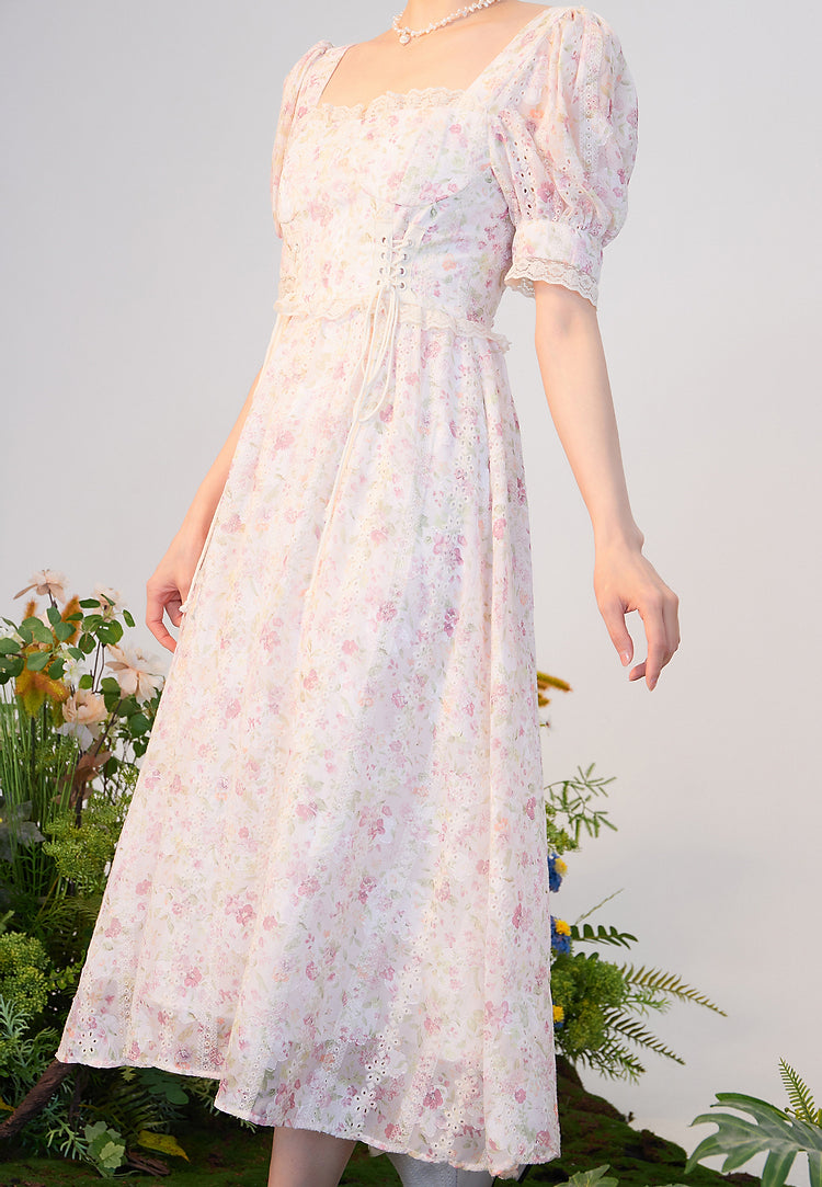 Flower Blossom Lace Up Midi Dress (2 Colors)