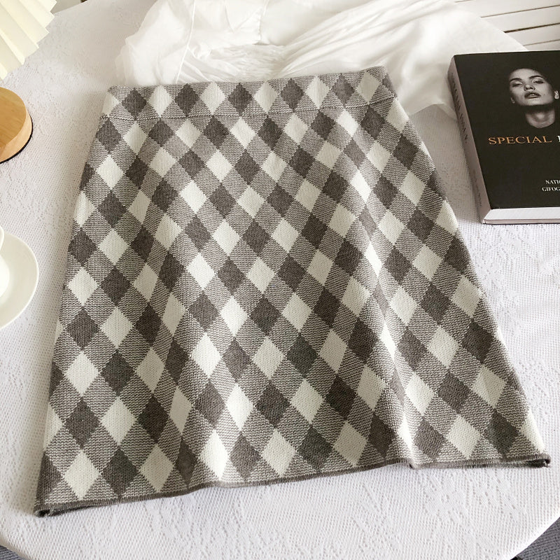 Gingham Diamond Knit Skirt (6 Colors)