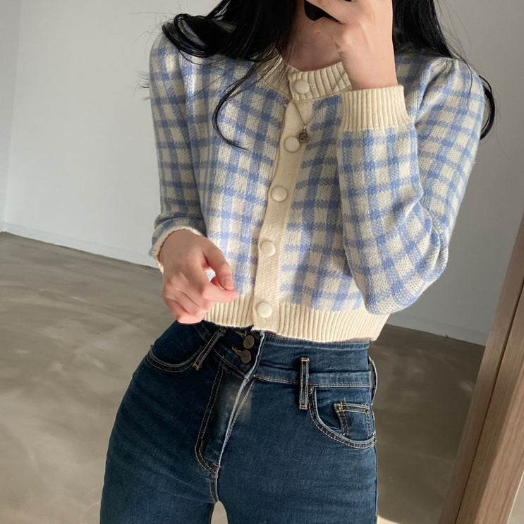 Cropped Gingham Cardigan (5 Colors)