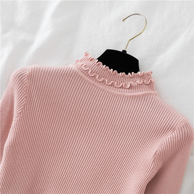 Basic Frilly Mock Neck Sweater (17 Colors)