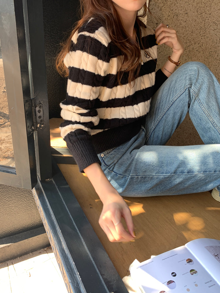 Cable Knit Polo Sweater (6 Colors)