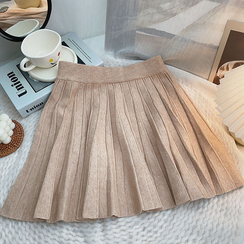 Pleated Knit Mini Skirt (8 Colors)
