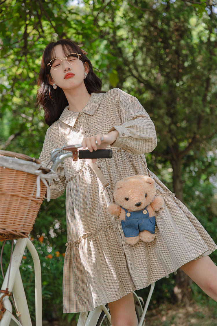 Curiosity Plaid Shirt Dress (Khaki)