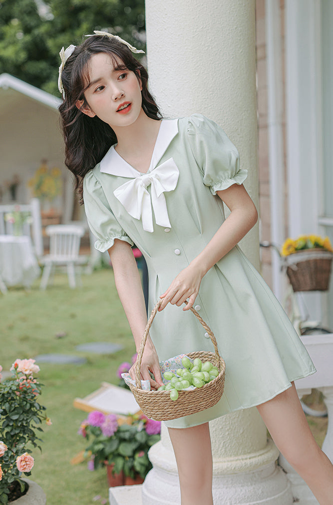 Sweet Sailor Button Mini Dress (Green)