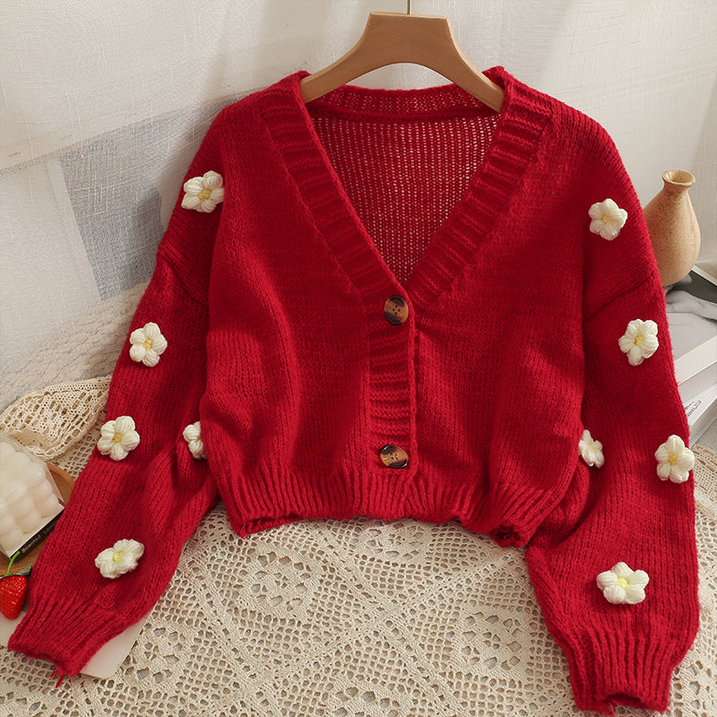 Daisy Pom Pom Cropped Cardigan (2 Colors)