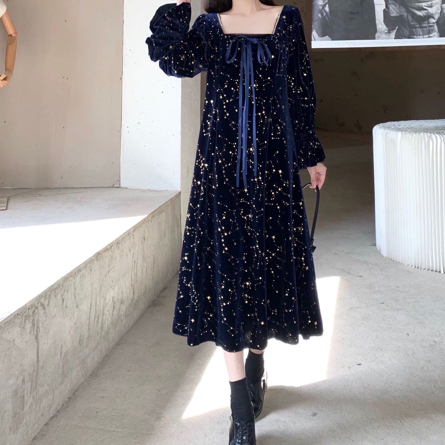 Constellation Velvet Midi Dress (Teal)