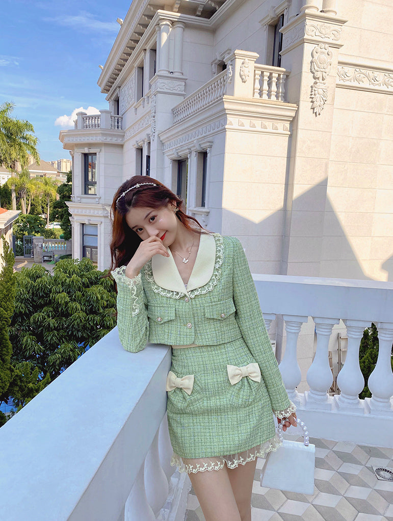 Matcha Peter Pan Tweed Set (Green)
