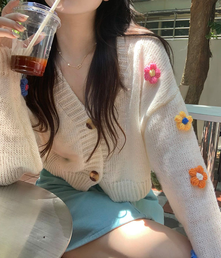 Daisy Pom Pom Cropped Cardigan (2 Colors)