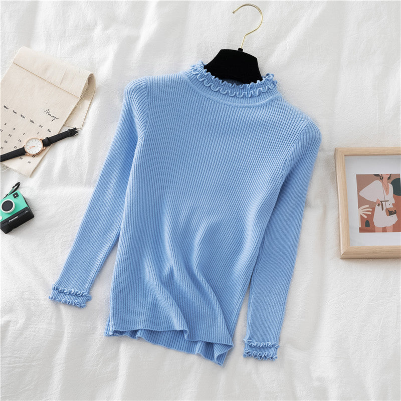 Basic Frilly Mock Neck Sweater (17 Colors)