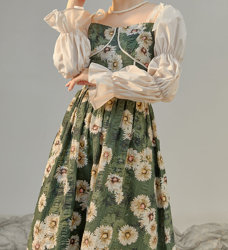 Daisy Cottage Midi Dress (Green)