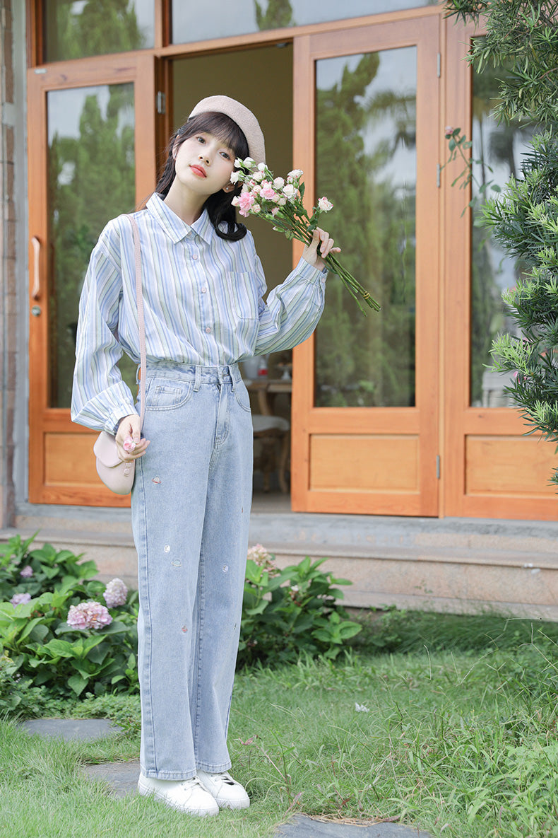 Saturn Embroidered Jeans (Light Denim)