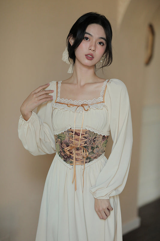 Rustic Floral Waist Corset (Khaki)