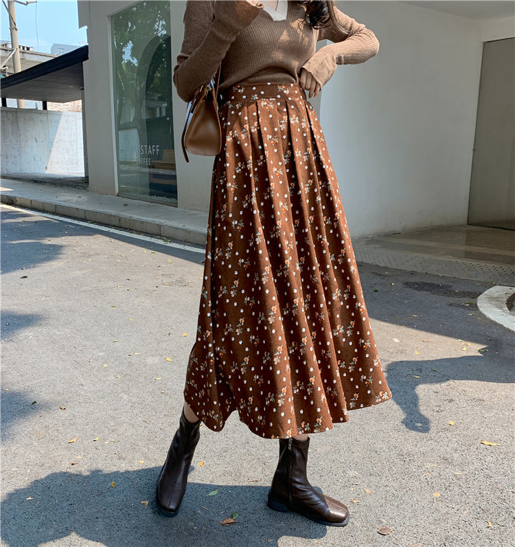 Raining Flowers Corduroy Midi Skirt (3 Colors)