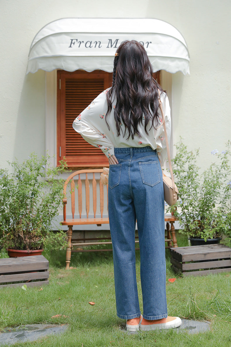 Embroidered Button Pocket Jeans (Medium Denim)